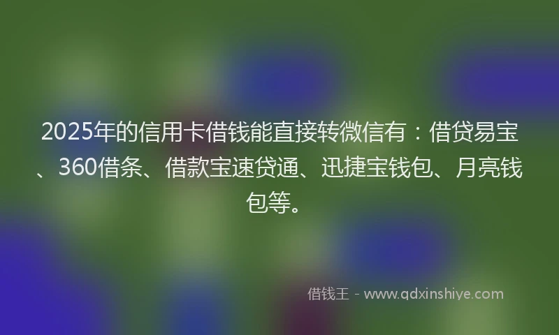 2025年的信用卡借钱能直接转微信有：借贷易宝、360借条、借款宝速贷通、迅捷宝钱包、月亮钱包等。