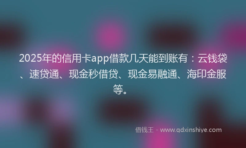2025年的信用卡app借款几天能到账有:云钱袋、速贷通、现金秒借贷、现金易融通、海印金服等。