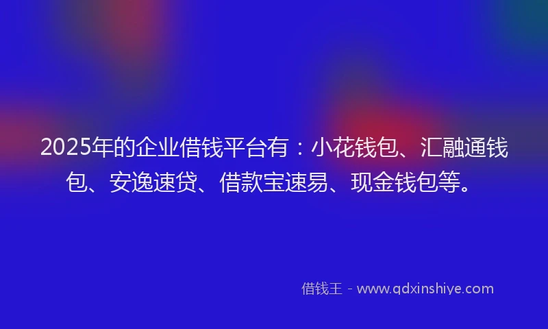 2025年的企业借钱平台有:小花钱包、汇融通钱包、安逸速贷、借款宝速易、现金钱包等。