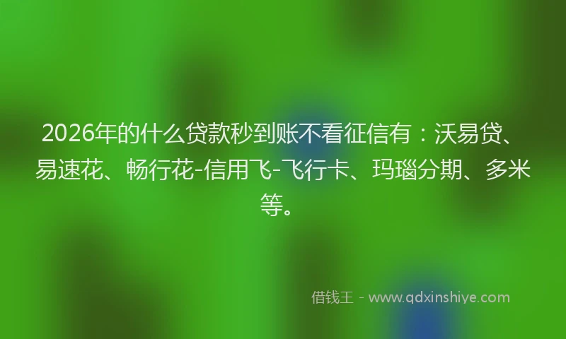 2026年的什么贷款秒到账不看征信有：沃易贷、易速花、畅行花-信用飞-飞行卡、玛瑙分期、多米等。