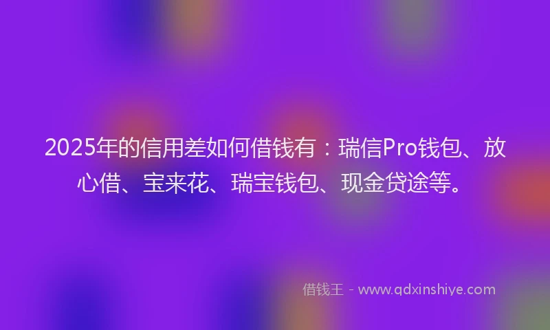 2025年的信用差如何借钱有：瑞信Pro钱包、放心借、宝来花、瑞宝钱包、现金贷途等。