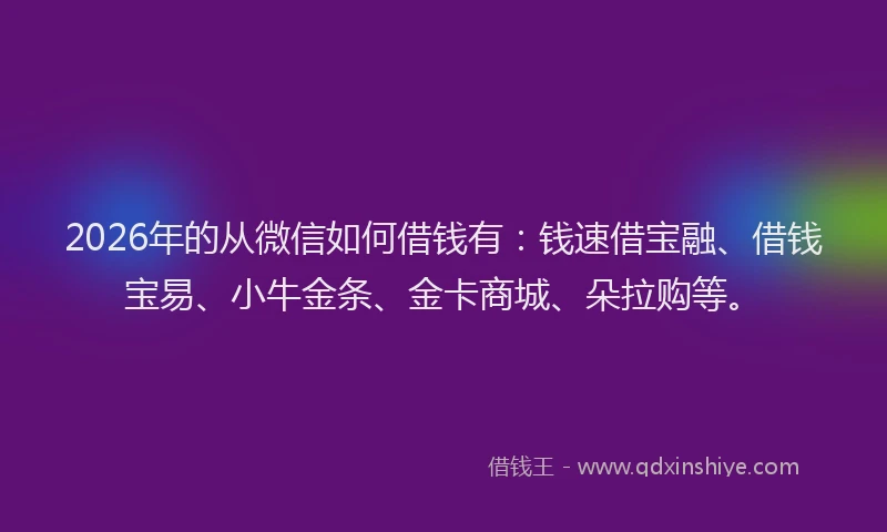 2026年的从微信如何借钱有：钱速借宝融、借钱宝易、小牛金条、金卡商城、朵拉购等。