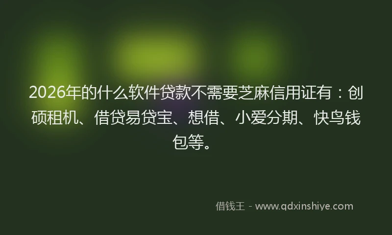 2026年的什么软件贷款不需要芝麻信用证有：创硕租机、借贷易贷宝、想借、小爱分期、快鸟钱包等。