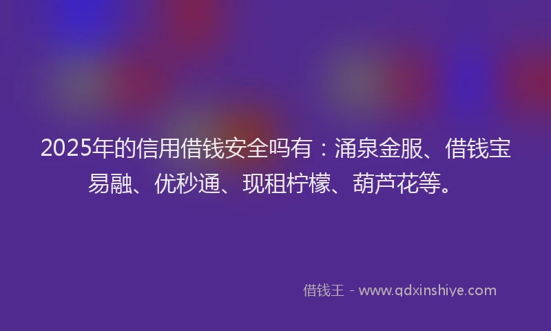 2025年的信用借钱安全吗有：涌泉金服、借钱宝易融、优秒通、现租柠檬、葫芦花等。