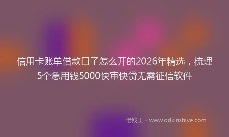 信用卡账单借款口子怎么开的2026年精选，梳理5个急用钱5000快审快贷无需征信软件