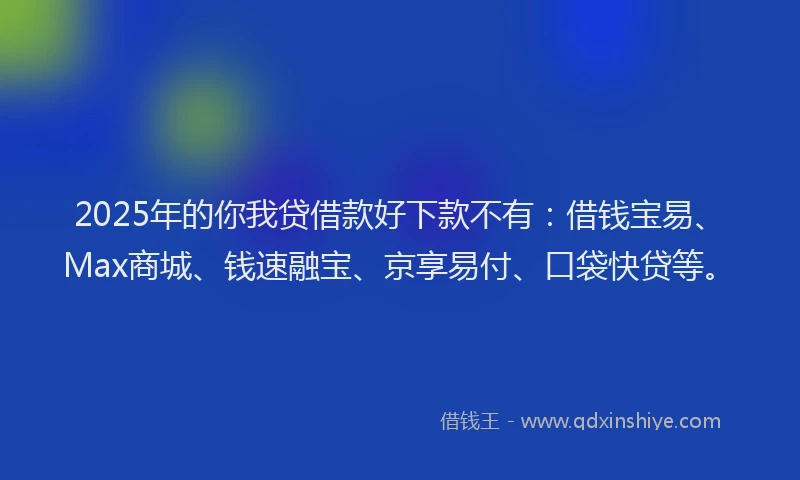 2025年的你我贷借款好下款不有：借钱宝易、Max商城、钱速融宝、京享易付、口袋快贷等。