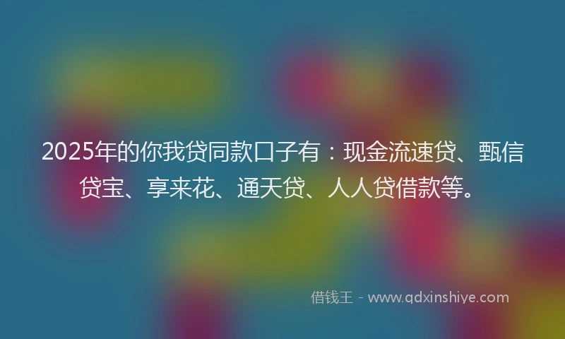 2025年的你我贷同款口子有:现金流速贷、甄信贷宝、享来花、通天贷、人人贷借款等。