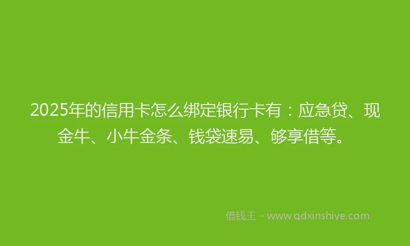2025年的信用卡怎么绑定银行卡有：应急贷、现金牛、小牛金条、钱袋速易、够享借等。