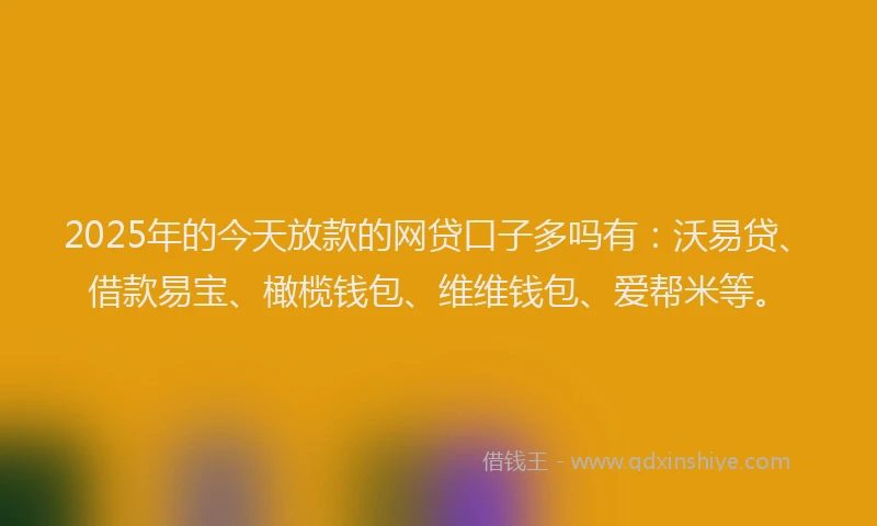 2025年的今天放款的网贷口子多吗有：沃易贷、借款易宝、橄榄钱包、维维钱包、爱帮米等。