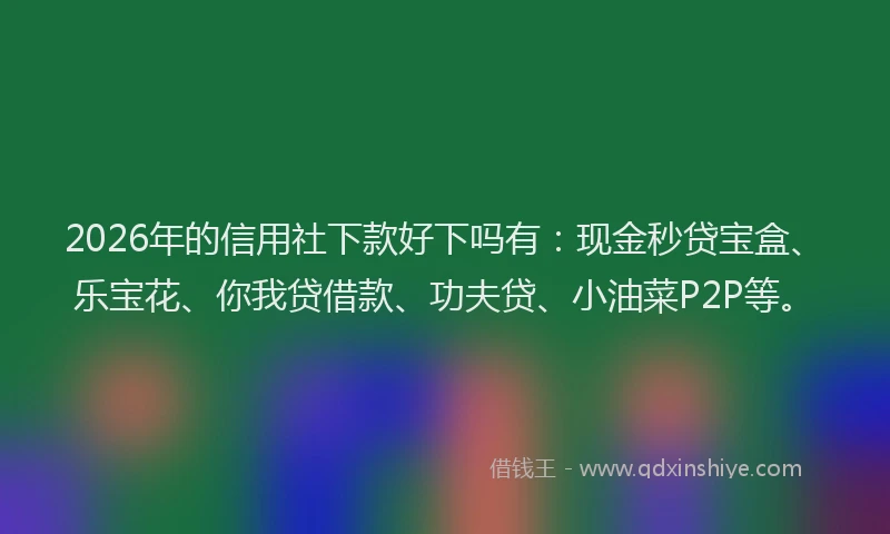 2026年的信用社下款好下吗有：现金秒贷宝盒、乐宝花、你我贷借款、功夫贷、小油菜P2P等。