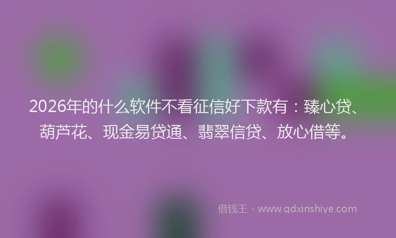 2026年的什么软件不看征信好下款有：臻心贷、葫芦花、现金易贷通、翡翠信贷、放心借等。