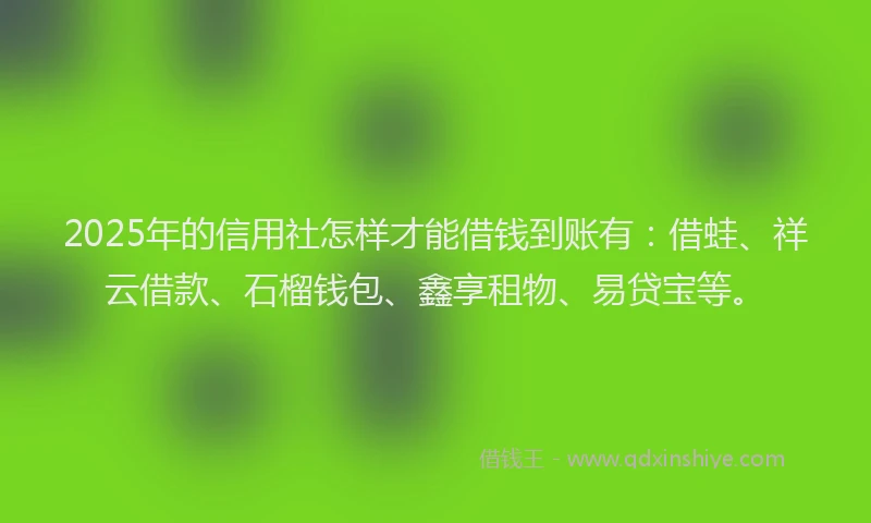 2025年的信用社怎样才能借钱到账有：借蛙、祥云借款、石榴钱包、鑫享租物、易贷宝等。