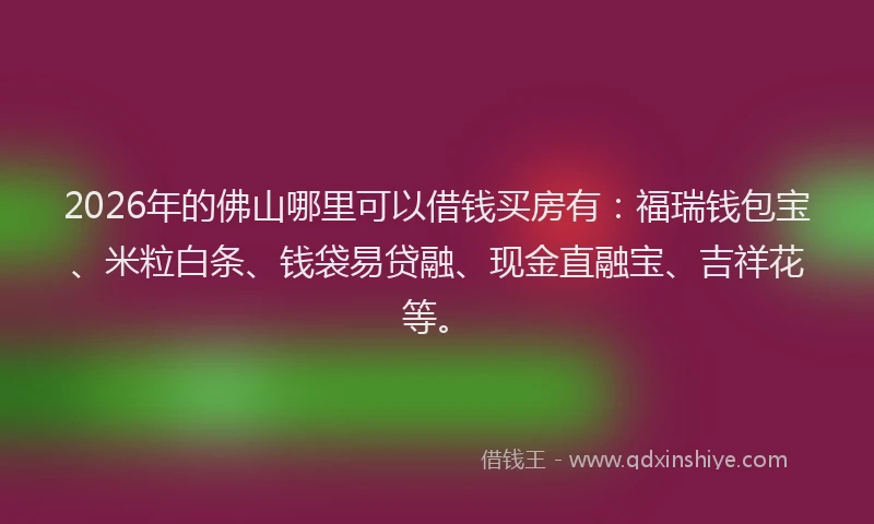 2026年的佛山哪里可以借钱买房有:福瑞钱包宝、米粒白条、钱袋易贷融、现金直融宝、吉祥花等。