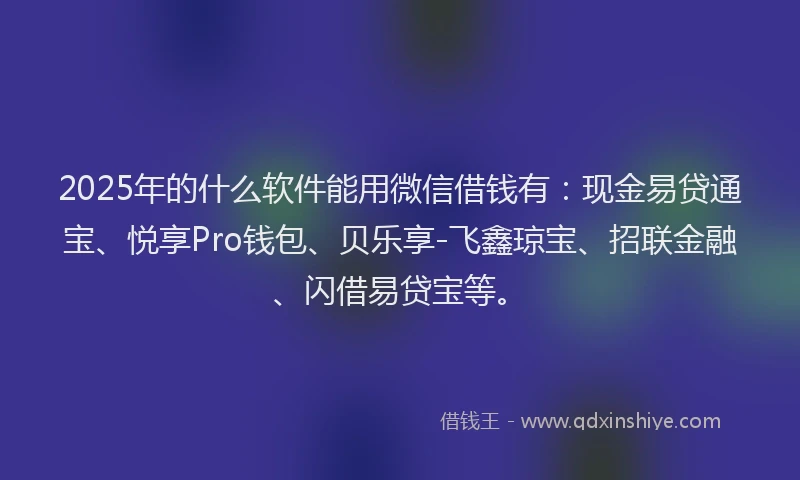 2025年的什么软件能用微信借钱有：现金易贷通宝、悦享Pro钱包、贝乐享-飞鑫琼宝、招联金融、闪借易贷宝等。