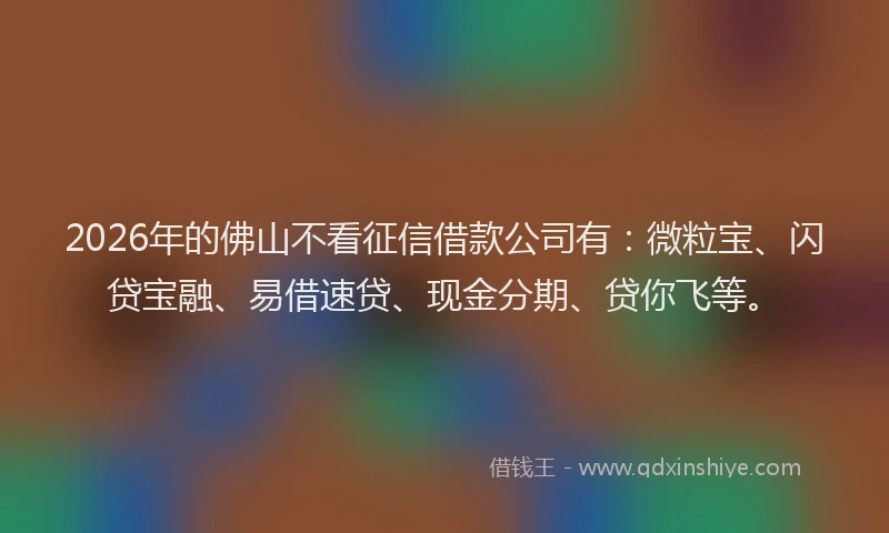 2026年的佛山不看征信借款公司有：微粒宝、闪贷宝融、易借速贷、现金分期、贷你飞等。