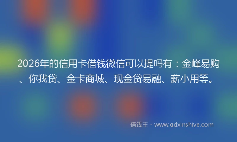2026年的信用卡借钱微信可以提吗有:金峰易购、你我贷、金卡商城、现金贷易融、薪小用等。