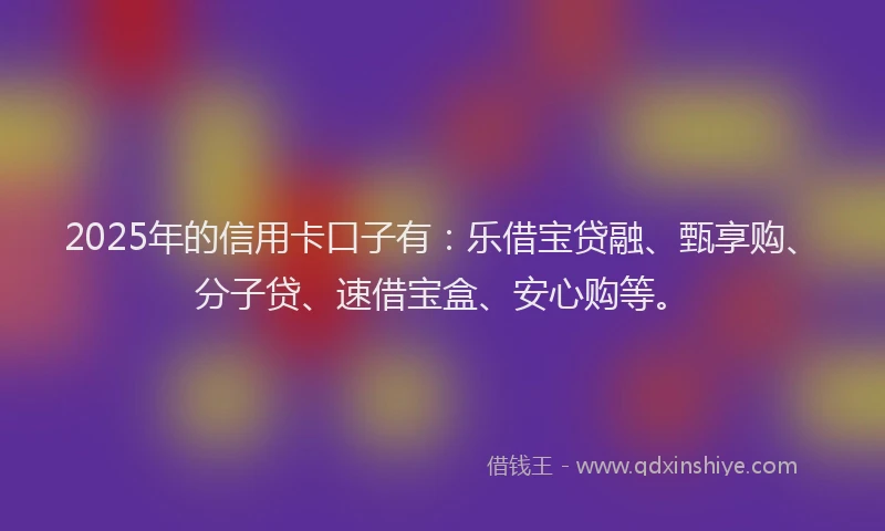 2025年的信用卡口子有：乐借宝贷融、甄享购、分子贷、速借宝盒、安心购等。