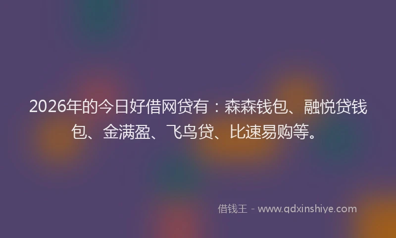 2026年的今日好借网贷有:森森钱包、融悦贷钱包、金满盈、飞鸟贷、比速易购等。