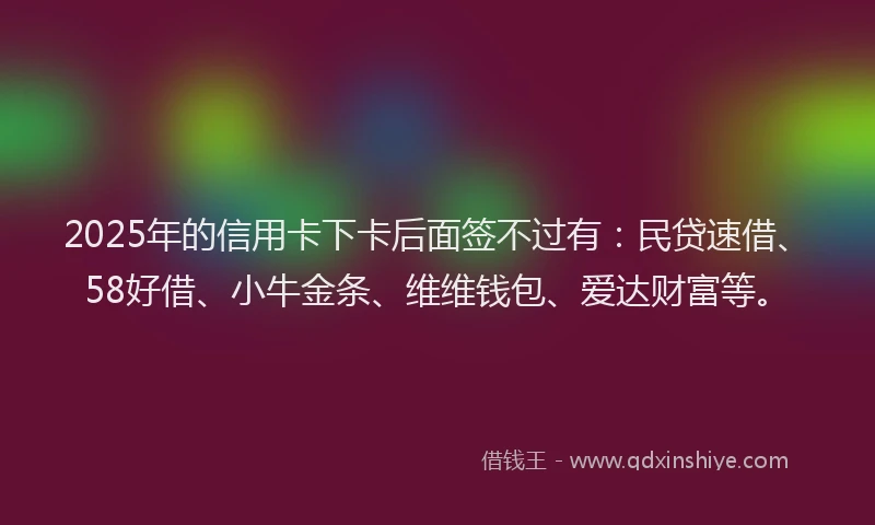 2025年的信用卡下卡后面签不过有：民贷速借、58好借、小牛金条、维维钱包、爱达财富等。