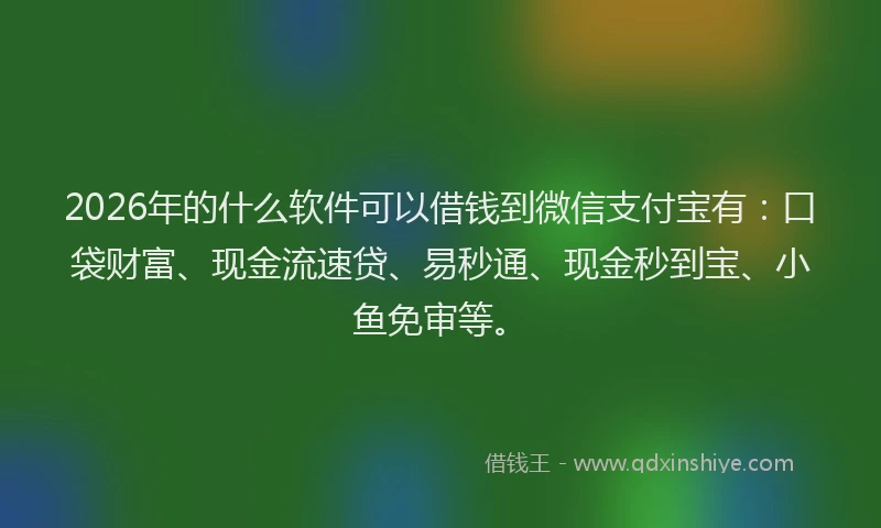 2026年的什么软件可以借钱到微信支付宝有：口袋财富、现金流速贷、易秒通、现金秒到宝、小鱼免审等。