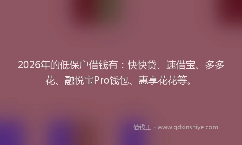 2026年的低保户借钱有：快快贷、速借宝、多多花、融悦宝Pro钱包、惠享花花等。