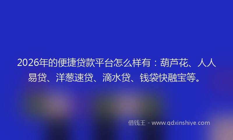 2026年的便捷贷款平台怎么样有：葫芦花、人人易贷、洋葱速贷、滴水贷、钱袋快融宝等。