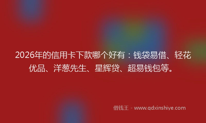 2026年的信用卡下款哪个好有：钱袋易借、轻花优品、洋葱先生、星辉贷、超易钱包等。
