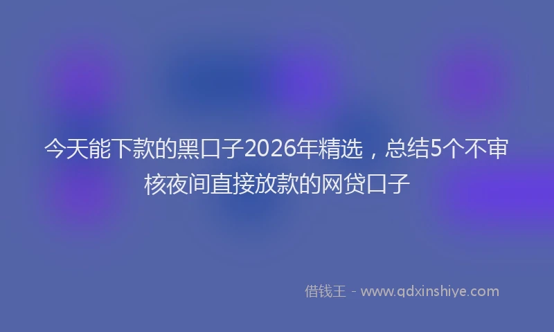 今天能下款的黑口子2026年精选，总结5个不审核夜间直接放款的网贷口子