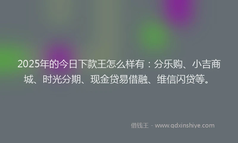 2025年的今日下款王怎么样有:分乐购、小吉商城、时光分期、现金贷易借融、维信闪贷等。