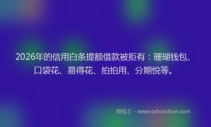 2026年的信用白条提额借款被拒有：珊瑚钱包、口袋花、易得花、拍拍用、分期悦等。