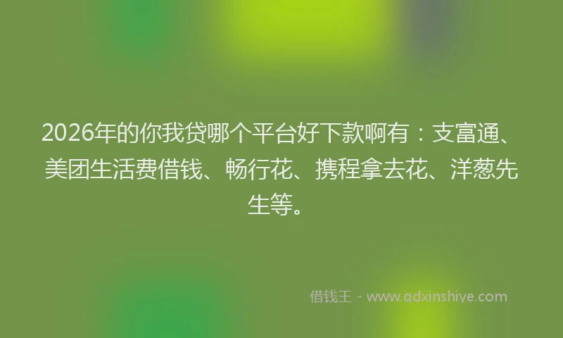 2026年的你我贷哪个平台好下款啊有:支富通、美团生活费借钱、畅行花、携程拿去花、洋葱先生等。