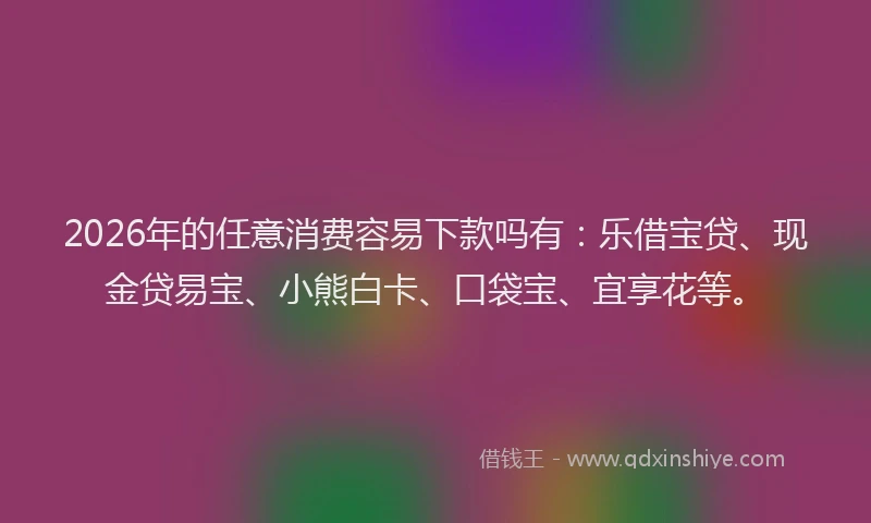 2026年的任意消费容易下款吗有:乐借宝贷、现金贷易宝、小熊白卡、口袋宝、宜享花等。