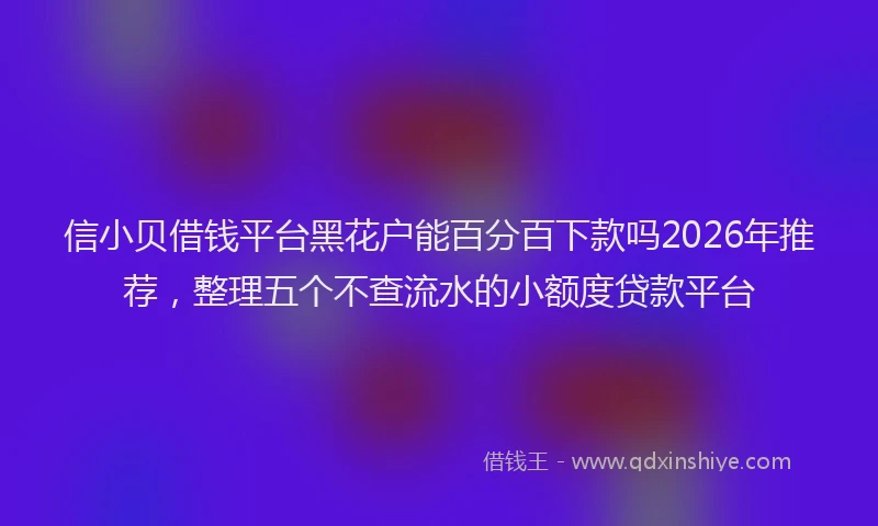 信小贝借钱平台黑花户能百分百下款吗2026年推荐，整理五个不查流水的小额度贷款平台