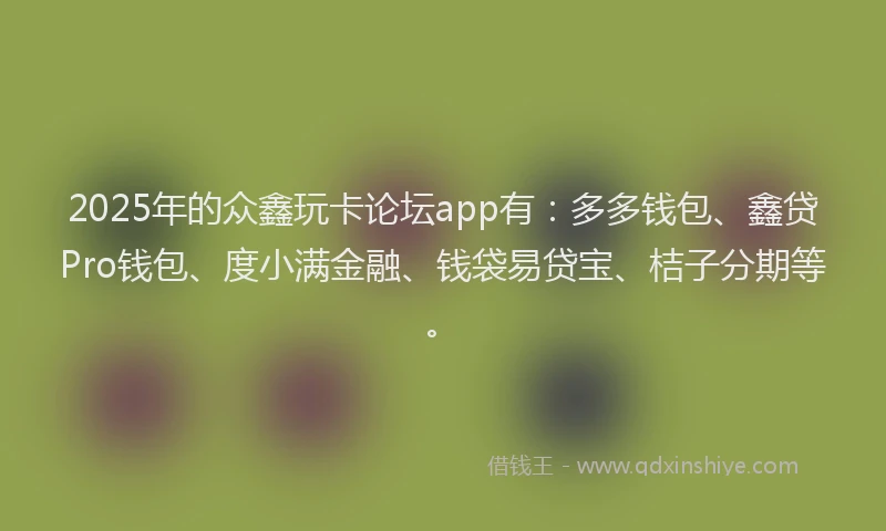 2025年的众鑫玩卡论坛app有：多多钱包、鑫贷Pro钱包、度小满金融、钱袋易贷宝、桔子分期等。