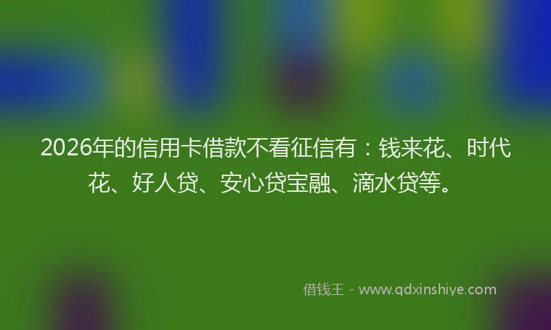 2026年的信用卡借款不看征信有：钱来花、时代花、好人贷、安心贷宝融、滴水贷等。