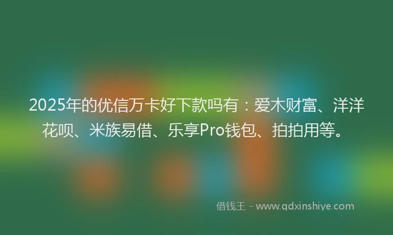 2025年的优信万卡好下款吗有：爱木财富、洋洋花呗、米族易借、乐享Pro钱包、拍拍用等。
