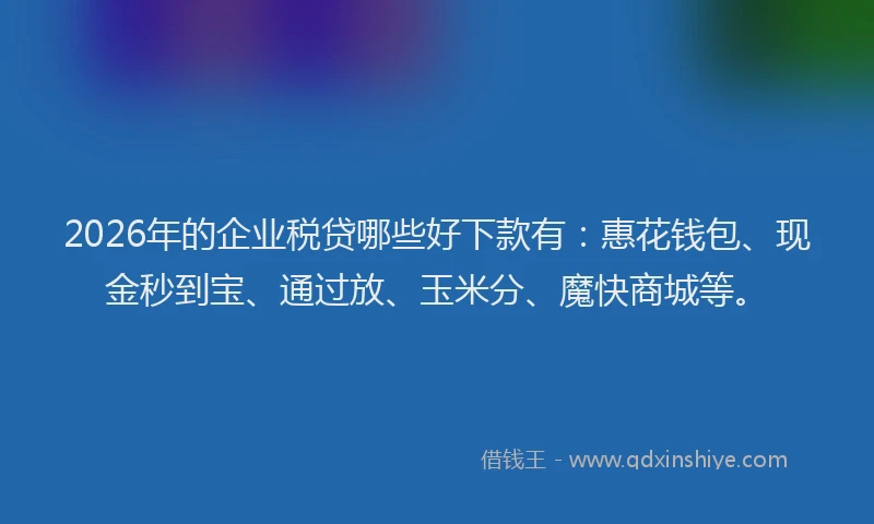 2026年的企业税贷哪些好下款有：惠花钱包、现金秒到宝、通过放、玉米分、魔快商城等。