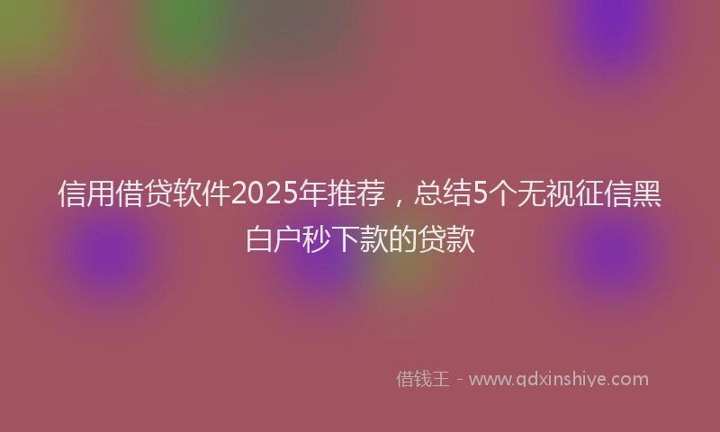 信用借贷软件2025年推荐，总结5个无视征信黑白户秒下款的贷款
