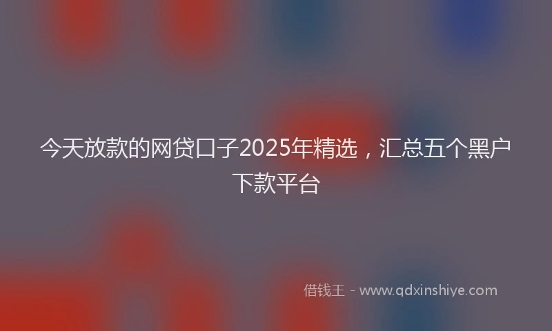 今天放款的网贷口子2025年精选，汇总五个黑户下款平台