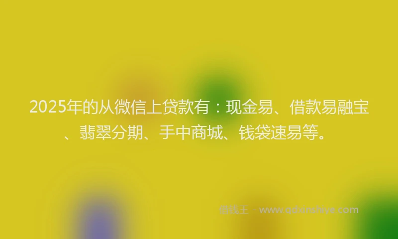 2025年的从微信上贷款有：现金易、借款易融宝、翡翠分期、手中商城、钱袋速易等。