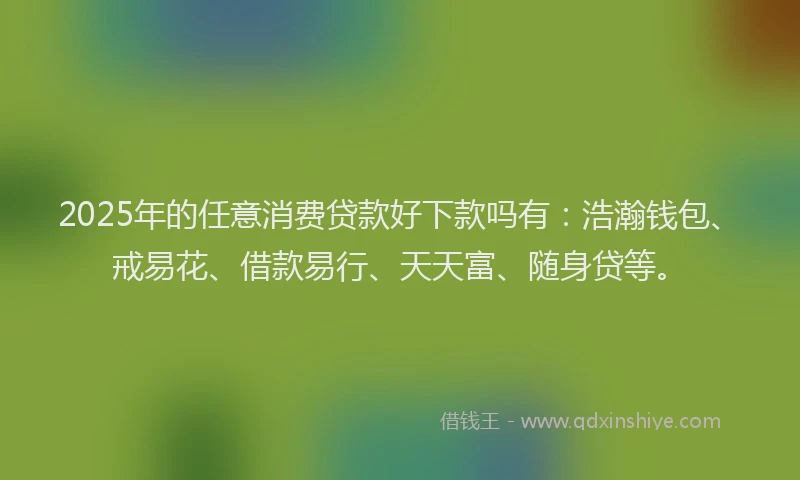 2025年的任意消费贷款好下款吗有:浩瀚钱包、戒易花、借款易行、天天富、随身贷等。