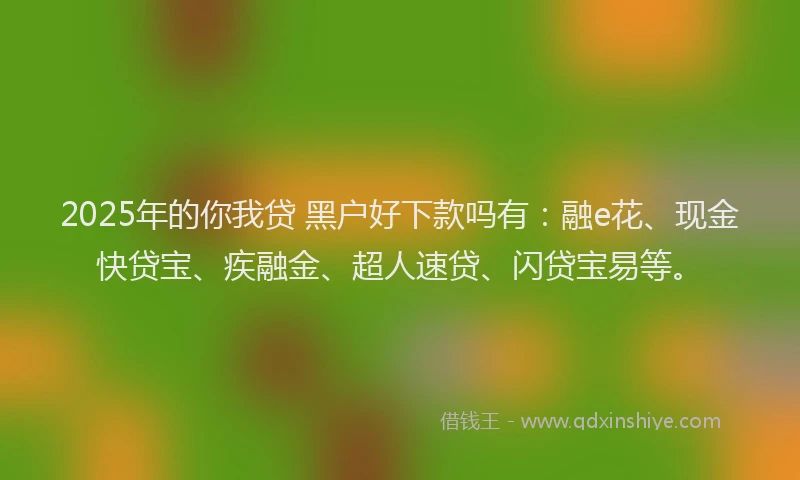 2025年的你我贷 黑户好下款吗有:融e花、现金快贷宝、疾融金、超人速贷、闪贷宝易等。