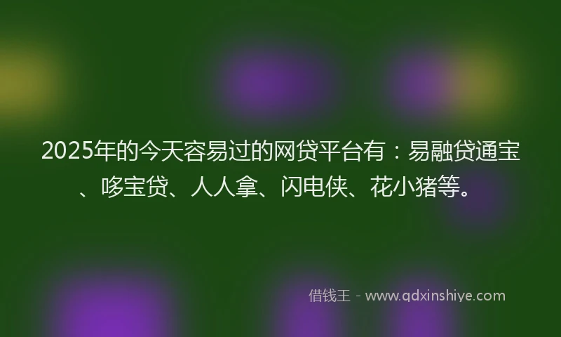 2025年的今天容易过的网贷平台有：易融贷通宝、哆宝贷、人人拿、闪电侠、花小猪等。