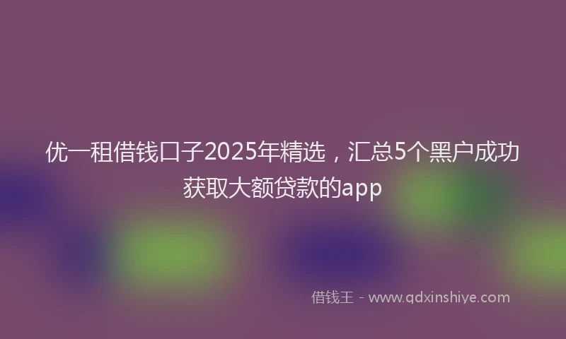 优一租借钱口子2025年精选，汇总5个黑户成功获取大额贷款的app