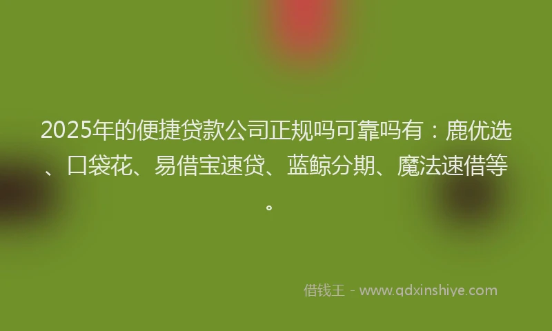 2025年的便捷贷款公司正规吗可靠吗有：鹿优选、口袋花、易借宝速贷、蓝鲸分期、魔法速借等。