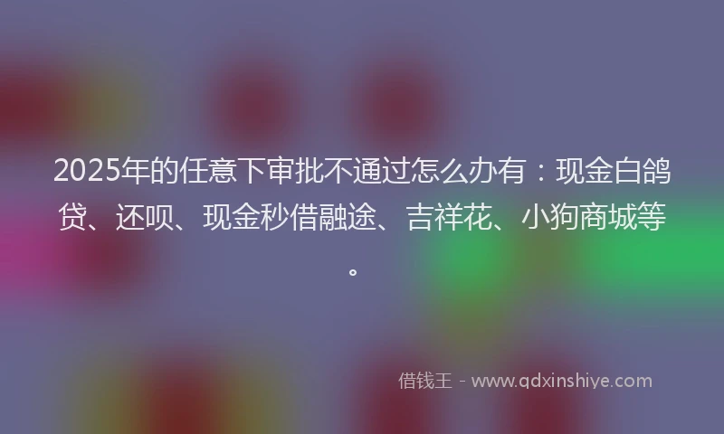 2025年的任意下审批不通过怎么办有：现金白鸽贷、还呗、现金秒借融途、吉祥花、小狗商城等。