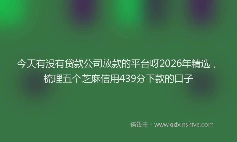 今天有没有贷款公司放款的平台呀2026年精选，梳理五个芝麻信用439分下款的口子