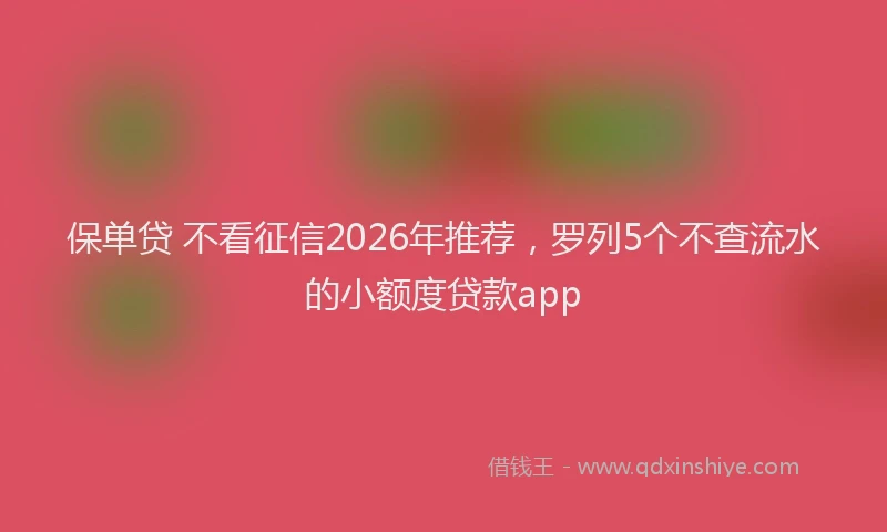 保单贷 不看征信2026年推荐,罗列5个不查流水的小额度贷款app