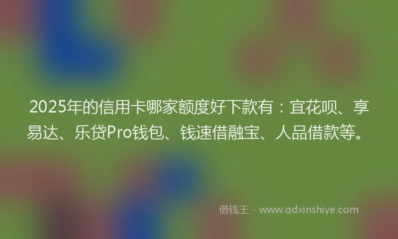 2025年的信用卡哪家额度好下款有：宜花呗、享易达、乐贷Pro钱包、钱速借融宝、人品借款等。