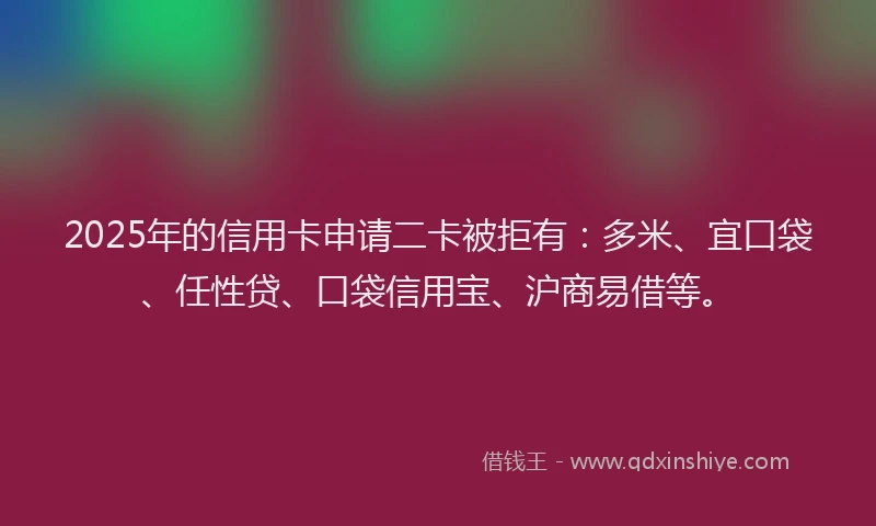 2025年的信用卡申请二卡被拒有:多米、宜口袋、任性贷、口袋信用宝、沪商易借等。